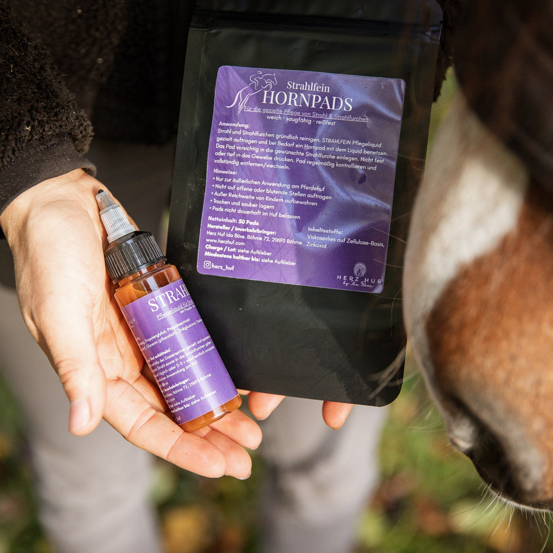 STRAHLFEIN Pflege-Duo – Pflegeliquid &amp; Hornpads